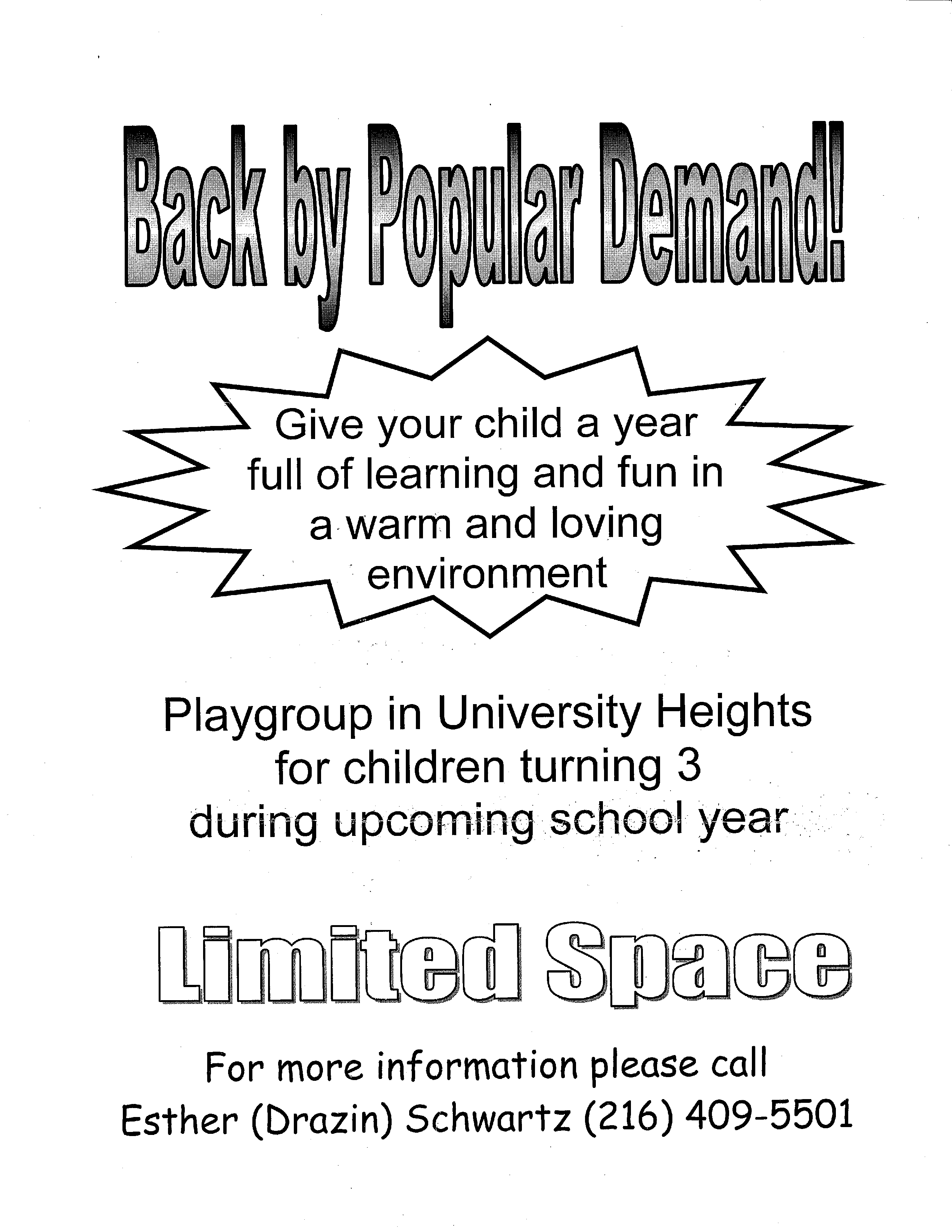 Back by Popular Demand University Heights Playgroup
