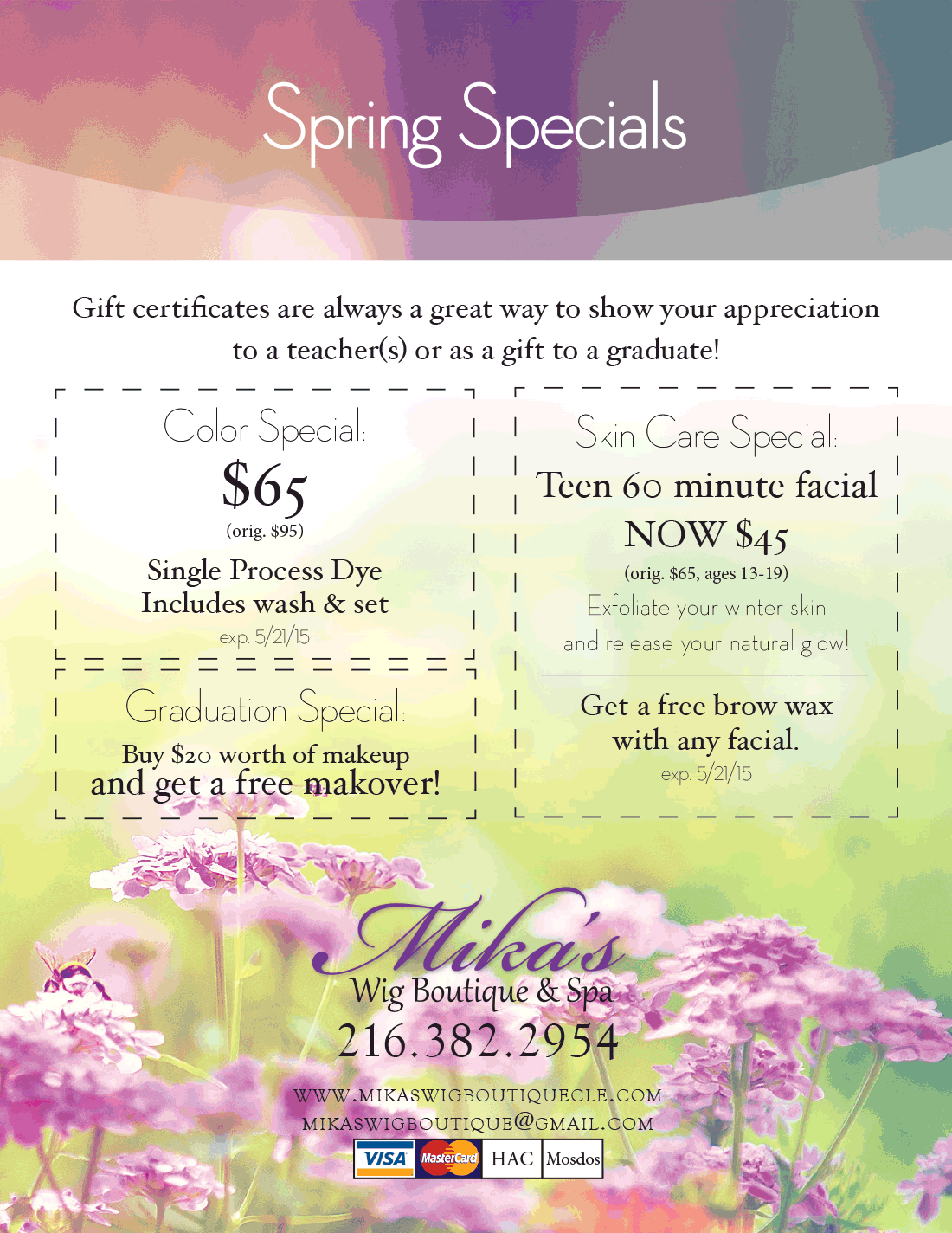 Mika’s Wig Boutique and Spa Spring Specials