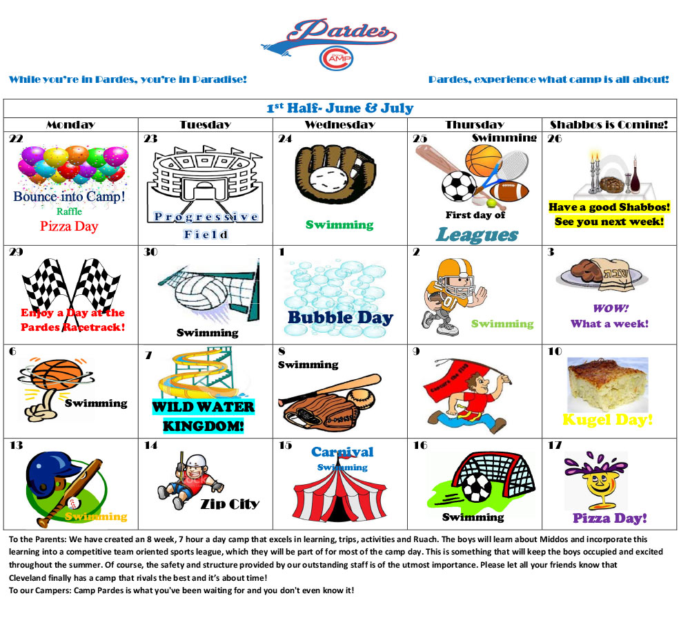 Pardes Boys Camp Calendar and Staff