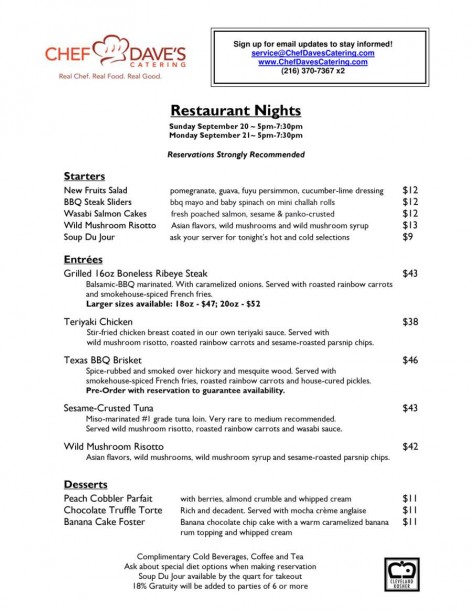 Restaurant Nights Menu 092015