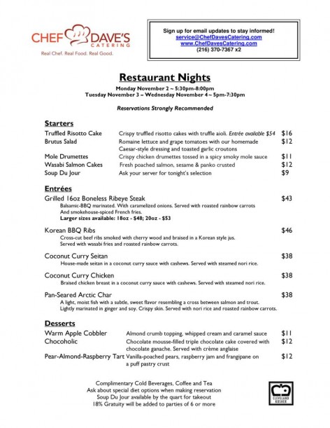 Restaurant Nights Menu 110215
