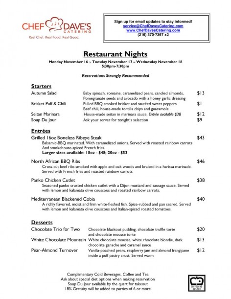 Restaurant Nights Menu 111615