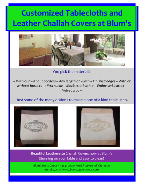 Customized Tablecloths and Leather Challah Covers at Blum