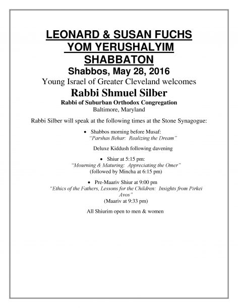 Scholar in Residence Yom Yerushalayim 2016