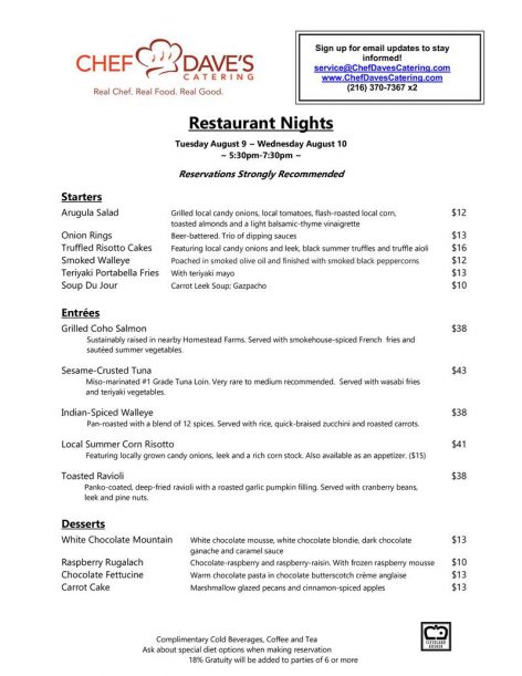 Restaurant Nights Menu 080916