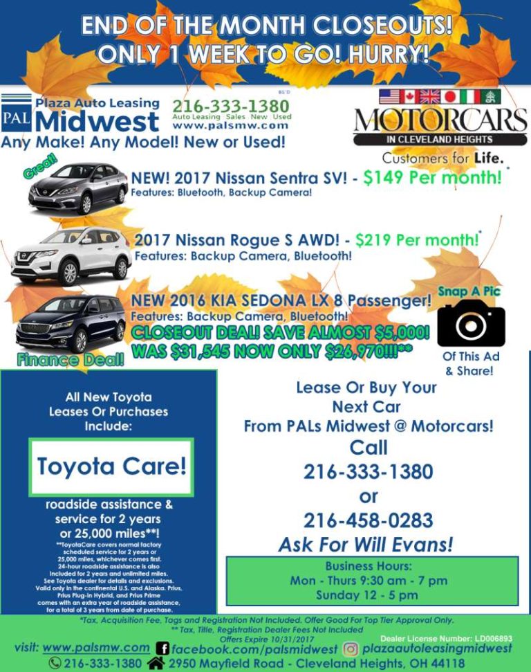 EndofMonth Closeouts at Plaza Auto Leasing Midwest!